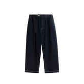 Stitching Blue Wide-Leg Jeans